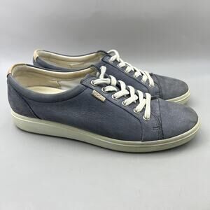 Ecco Soft 7 Lace Up Sneakers Women Size 9 Blue Nubuck‎ Casual Comfort Low Shoes